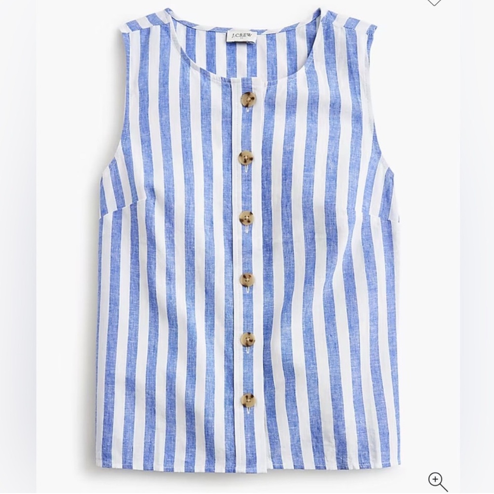 J. Crew Sleeveless Blue and White Striped Button Down Shirt NWT